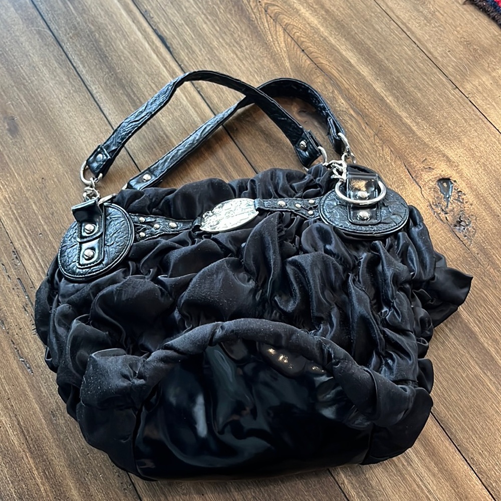 Apple Bottom ruched satin handbag